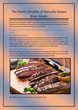 The Health Benefits of Naturally Raised Bison Meats