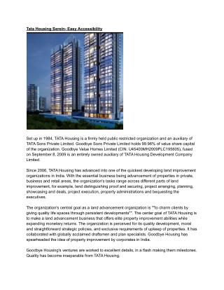 Tata Housing Serein- Easy Accessibility