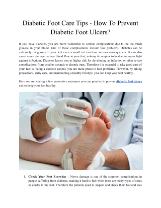 Diabetic Foot Care Tips - How To Prevent Diabetic Foot Ulcers?