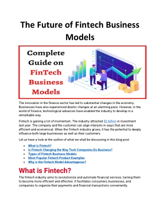 The Future of Fintech Business Models