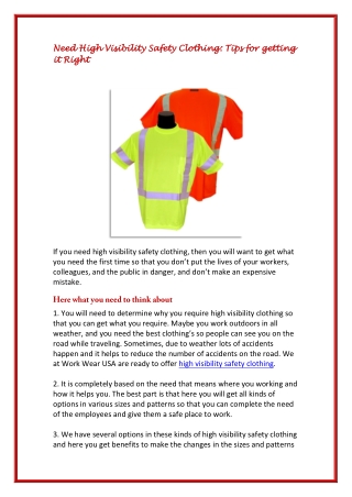 Need High Visibility Safety Clothing: Tips for getting it Right