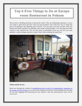 Top 6 Free Things to Do at Escape room Restaurant in Folsom
