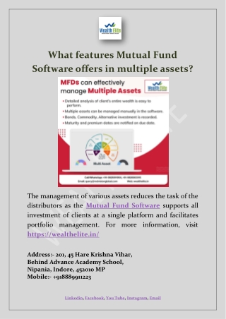 What features Mutual Fund Software offers in multiple assets