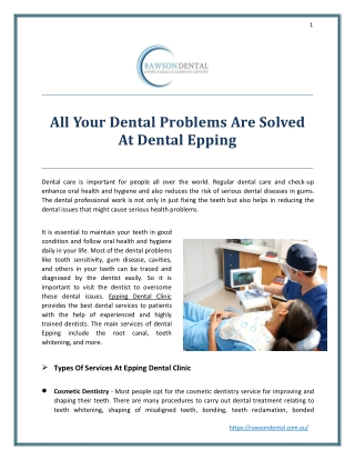 All Your Dental Problems Are Solved At Dental Epping