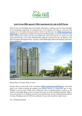 Arsis Green Hills opened 2 Bhk Apartments for sale in KR Puram