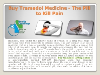 Buy Tramadol Medicine - The Pill to Kill