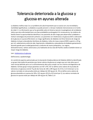 Tolerancia deteriorada a la glucosa y glucosa en ayunas alterada