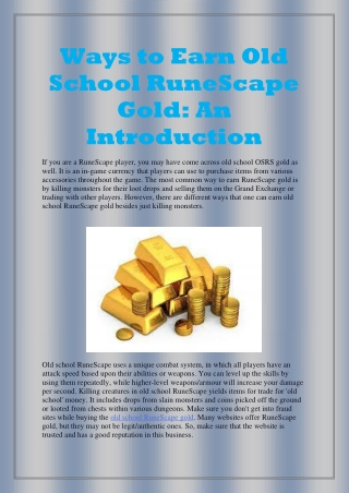 Ways to Earn Old School RuneScape Gold An Introduction