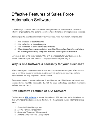 Effective Features of Sales Force Automation Software