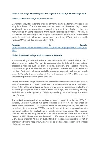 Elastomeric Alloys Market Expected to Expand at a Steady CAGR through 2026