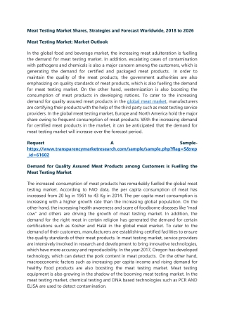 Meat Testing Market Shares, Strategies and Forecast Worldwide, 2018 to 2026