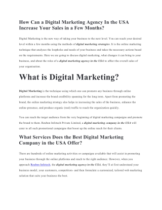 How Can a Digital Marketing Agency In the USA Increase Your Sales in a Few Month