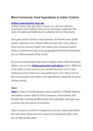 Most Commonly Used Ingredients In Indian Cuisine
