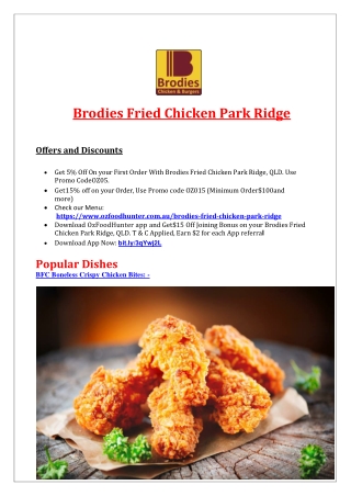 5% Off - Brodies Fried chicken & burgers Restaurant Menu Park Ridge, QLD
