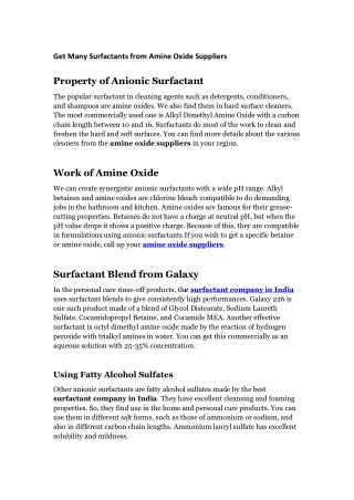 Get Many Surfactants from Amine Oxide Suppliers