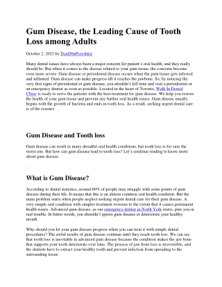 Gum Disease, the Leading Cause of Tooth Loss among Adults