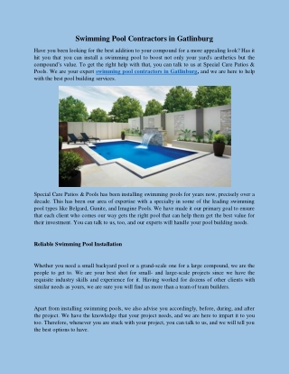 Swimming Pool Contractors in Gatlinburg