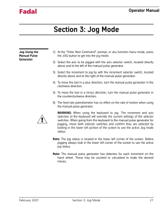 Download Operator Manual For Fadal Jog Mode