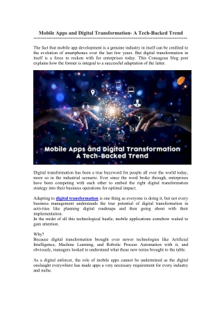 Mobile Apps and Digital Transformation- A Tech-Backed Trend