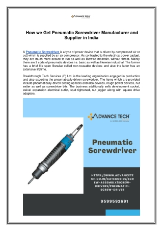 Pneumatic Screwdriver is Best Online Supplier in India – Advance Tech
