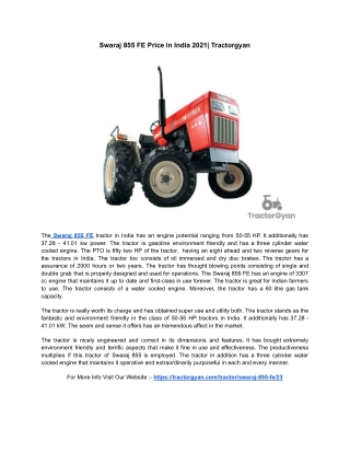 Swaraj 855 FE Price in India 2021| Tractorgyan