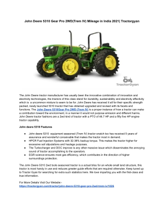 John Deere 5310 Gear Pro 2WD(Trem IV) Mileage in India 2021| Tractorgyan