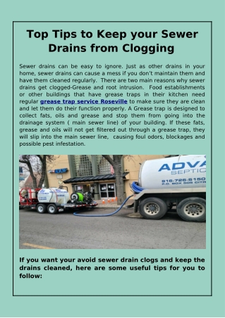 Top Tips to Keep Your Sewer Drains from Clogging