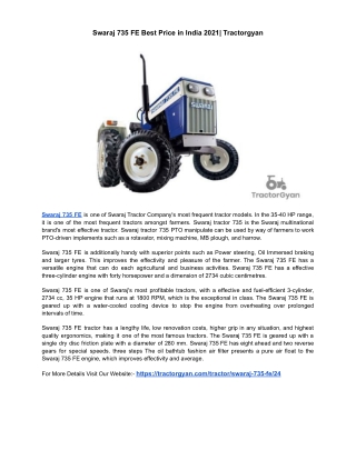 Swaraj 735 FE Best Price in India 2021| Tractorgyan