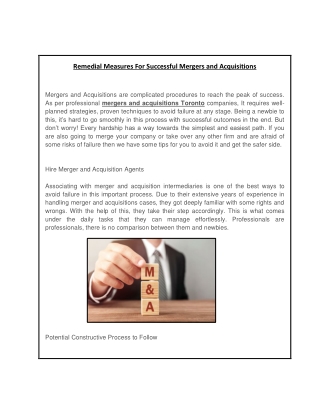 Remedial Measures For Successful Mergers and Acquisitions