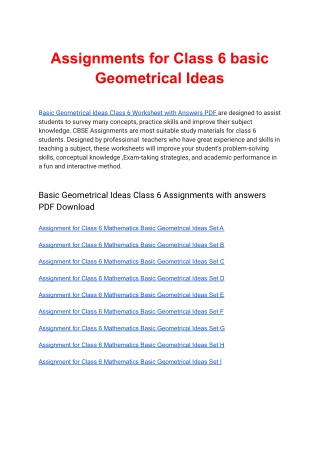 Basic Geometrical Ideas Class 6 Worksheet with answers PDF Download