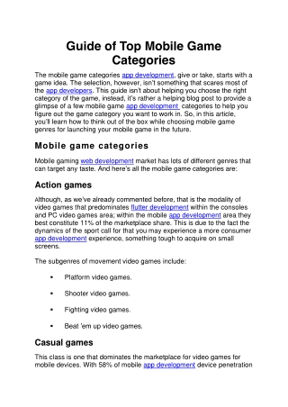 Guide of Top Mobile Game Categories