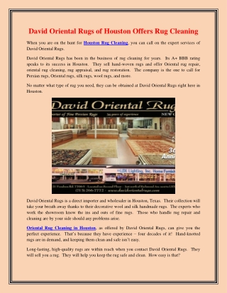 David Oriental Rugs of Houston Offers Rug Cleaning