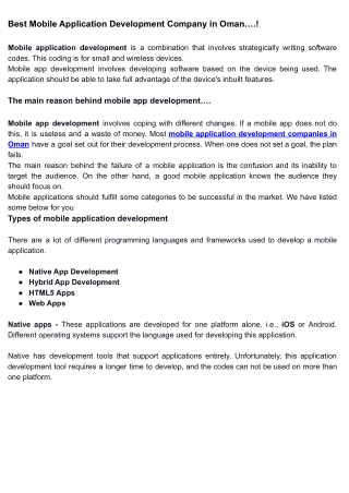 Best Mobile Application Development Company in Oman