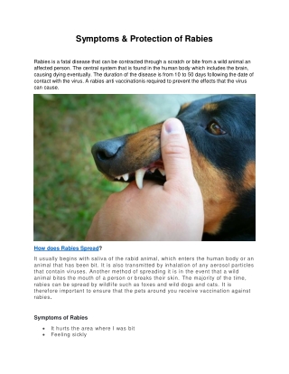 Symptoms & Protection of Rabies