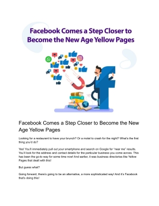 Facebook Comes a Step Closer to Become the New Age Yellow Pages