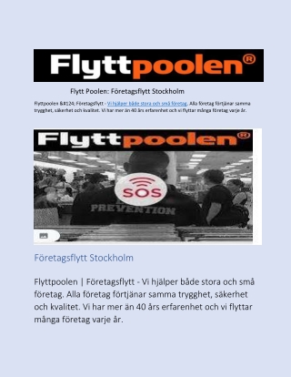 Flytt Poolen: Företagsflytt Stockholm