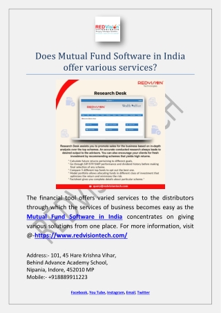Does Mutual Fund Software in India offer various services