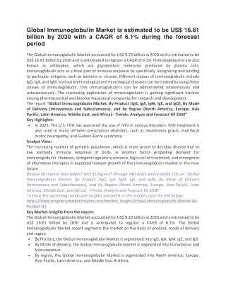 Global Immunoglobulin Market is estimated to be US