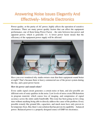 Answering Noise Issues Elegantly And Effectively - Miracle Electronics