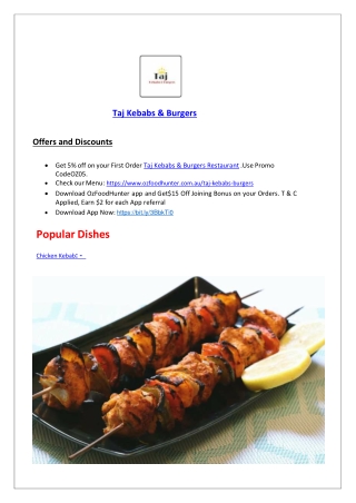 15% Off - Taj kebabs & Burgers albany creek Menu, QLD