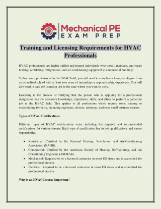 Training and Licensing Requirements for HVAC Professionals