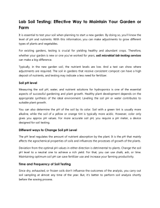 Lab Soil Testing Effective Way to Maintain Your Garden or Farm
