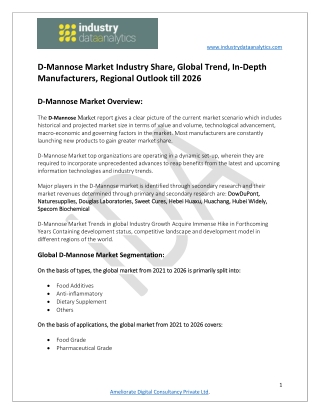 D-Mannose Market CAGR Status, Trends and Forecast 2026