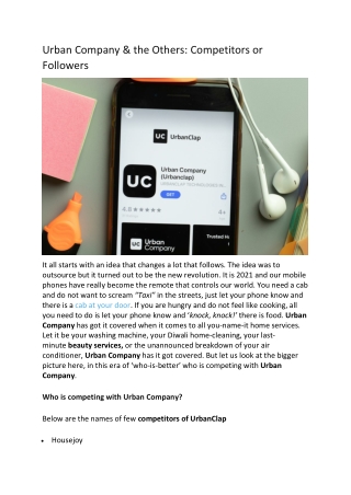 Urban Company and the Others Competitors or Followers
