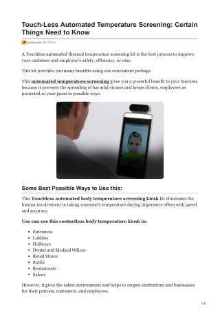 Touch-Less Automated Temperature Screening Certain Things Need to Know