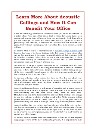 Learn More About Acoustic Ceilings and How It Can Benefit Your Office