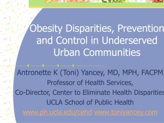 Obesity Disparities, Prevention and Control in Underserved Urban Communities