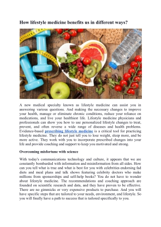 How lifestyle medicine benefits us in different ways_