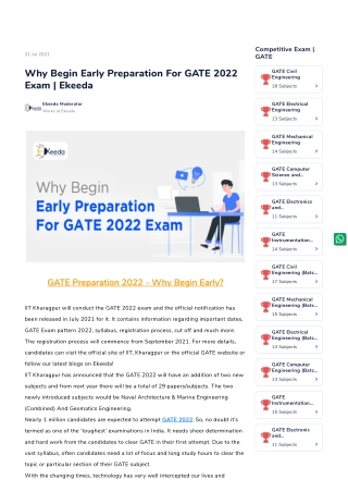 Why Begin Early Preparation For GATE 2022 Exam