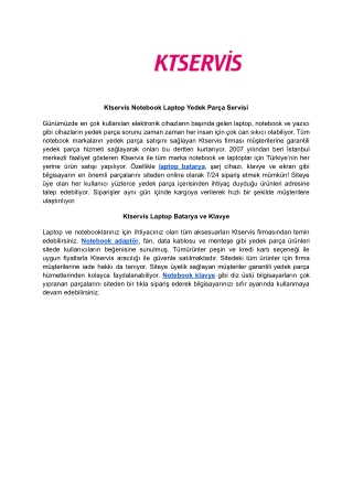 Ktservis Notebook Laptop Yedek Parça Servisi